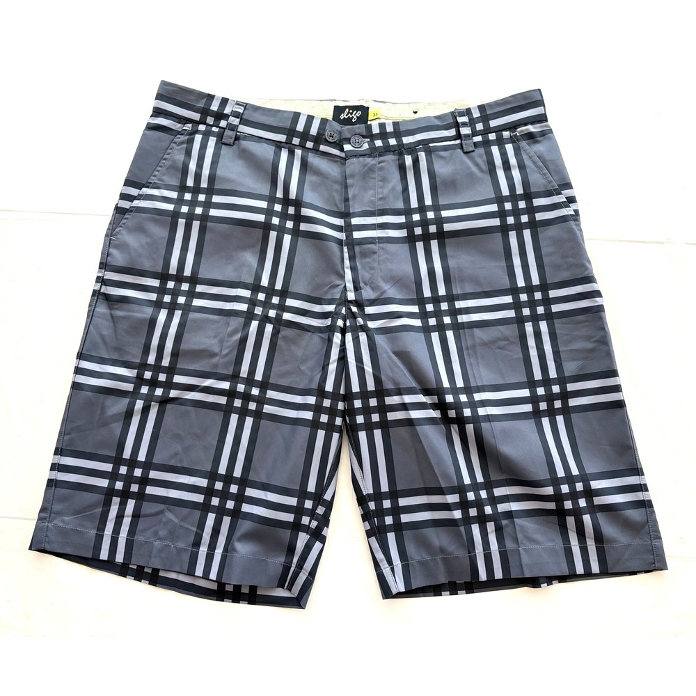 Sligo Shorts Mens 34 Golf Flat Front Performance Plaid Polyester Spandex Stretch